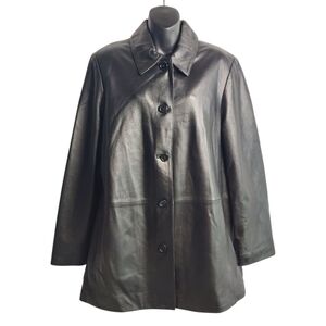 Sonoma Leather Coat Women's Black Genuine Button Soft Lamskin Leather Ja…